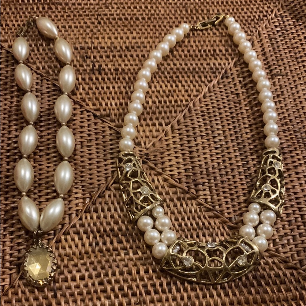 Vintage Elegant Gold and Cream Faux Pearl Necklace Set